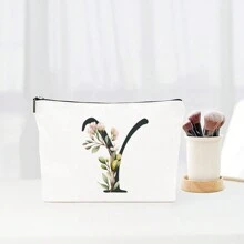 Alfabeto de flores simples Bolsa de maquiagem de lona para mulheres Bolsa de viagem para artigos de higiene pessoal portátil, Bolsa de armazenamento de cosméticos Bolsa de armazenamento de pincéis de cosméticos com fecho de zíper, Itens essenciais para viagens Itens essenciais para cruzeiros Itens essenciais para dormitórios, Presentes para madrinhas de casamento, Presentes para mães, Presentes de aniversário, Presentes para amigos e professores, Decoração para casa, Banheiro Bolsas de maquiagem Organizador de maquiagem Organizador de maquiagem Armazenamento de maquiagem - Branco - Ver 28