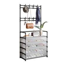 5-Tier Hall Tree With Metal Clothes Rail, Shoe Rack For Front Door Entryway, Entryway Shoe Rack With Coat Rack, Multifunctional Entryway Storage Organizer Room Decor Home Decor Fall Decor Bedroom Decor - White - View 5