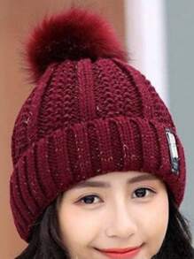 1 件-2 件套冬季颈部保暖器和针织帽套装，加厚毛绒防风防寒休闲保暖帽颈围巾 - 酒紅色 - 查看 13