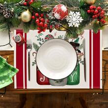 1 件装圣诞节装饰红色汽车亚麻餐垫圣诞老人雪花印花桌垫家居餐桌装饰隔热垫餐桌垫 - 彩色 - 查看 3