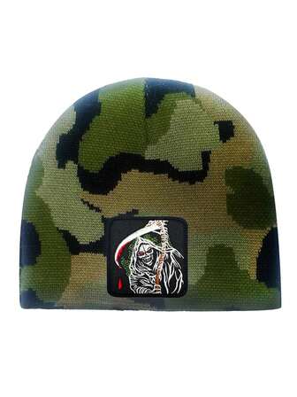 tilgomedal 1Pc Classic Camo Double Layer Thickening Knit Hats Farm Animal Tiger Lion Wolf Panther California Bear Reaper Embroidered Badge For Men Women Autumn And Winter Outdoor Sport & Hunting Warm Caps Adult Elastic Adjustable Size Warm Accessories