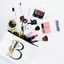 Alfabeto de flores simples Bolsa de maquiagem de lona para mulheres Bolsa de viagem para artigos de higiene pessoal portátil, Bolsa de armazenamento de cosméticos Bolsa de armazenamento de pincéis de cosméticos com fecho de zíper, Itens essenciais para viagens Itens essenciais para cruzeiros Itens essenciais para dormitórios, Presentes para madrinhas de casamento, Presentes para mães, Presentes de aniversário, Presentes para amigos e professores, Decoração para casa, Banheiro Bolsas de maquiagem Organizador de maquiagem Organizador de maquiagem Armazenamento de maquiagem - Branco - Ver 4