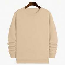 Women's Sweatshirt, Round Neck, Plain Flannel, Variety Of Colors, Crew Neck Cotton With Rib - Màu be - Xem 2