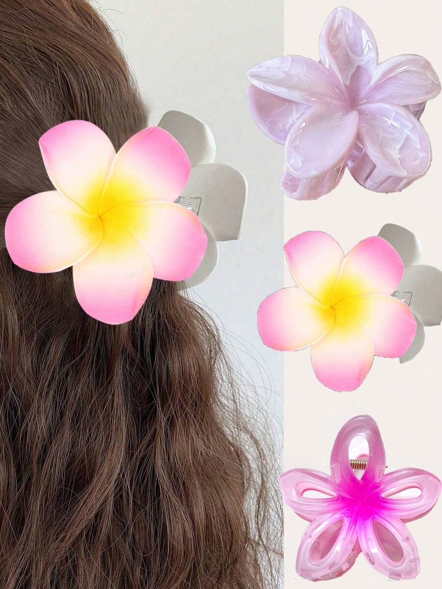 2 件/套大芙蓉花发爪夹,简约时尚美观休闲盘发饰品,优雅发夹适合日常使用,海滩度假装 - 彩色 - 查看 1