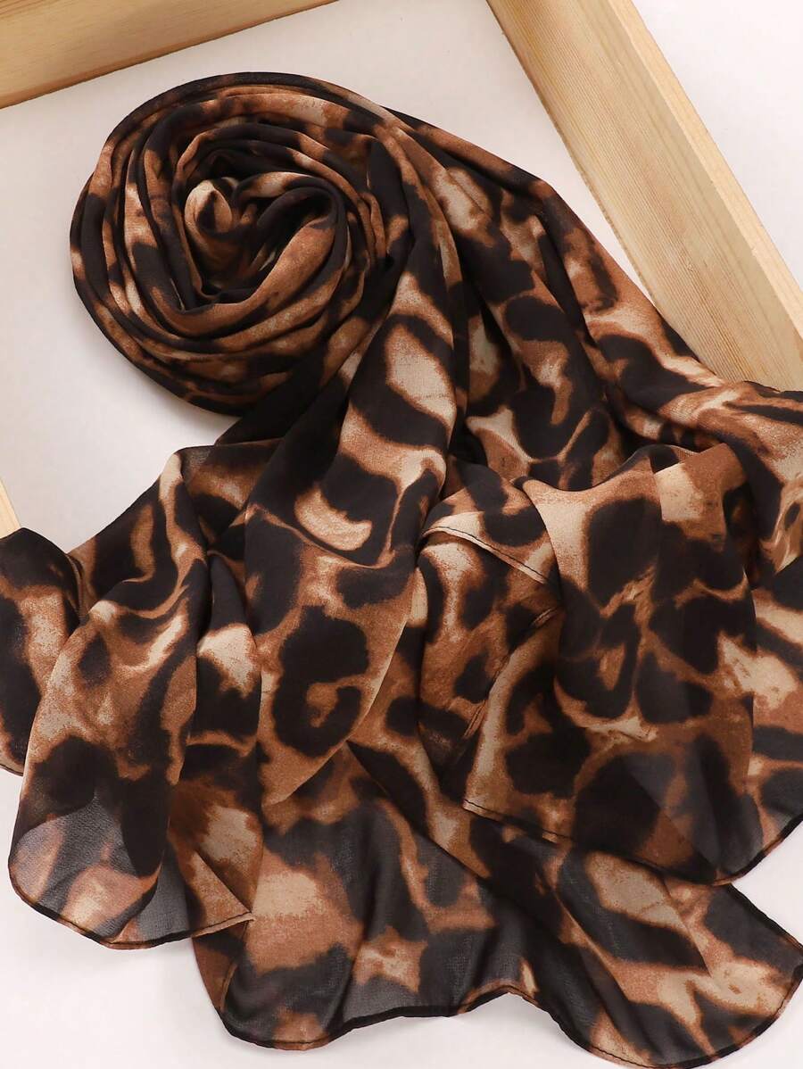 1pc Women Leopard Print Silk Scarf Hijabs Winter Fall - Multicolor - View 1