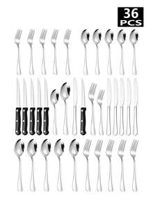 6/24/36pcs Stainless Steel Flatware Set, Includes Knife Fork Spoon, Suitable For Kitchen, Restaurant, Hotel, Party,Kitchen,Christmas Gift - Silver - View 1