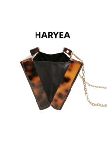 时尚豹纹亚克力晚装手拿包，琥珀色，欧美风格，女士复古婚礼派对礼服化妆包 - 咖啡棕 - 查看 8