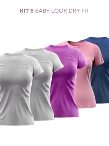 Kit 5 Babylook Dry Fit Women's T-Shirt Slim Fit Sports Fitness Plain Basic Workout Women's Basic Plain Gym Fitness UV Sun Protection - 彩色 - 查看 8