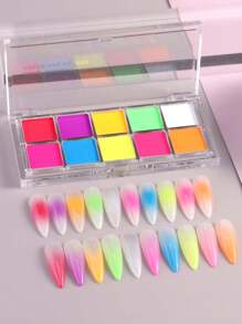 10 Colors Gradient Powder Solid Magic Mirror Glitter Y2K Nail Art Pat Powder Set Chrome Pigment Professional Salon Rubbing Ombre Dust,Neon Color Solid Gradient Powder Rainbow High Saturation Blush Effect Chrome Nail Powder DIY Rubbing Ombre Manicure Dust Matching Eyeshadow Brush