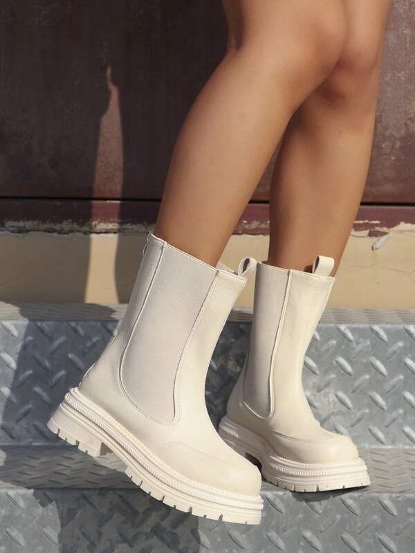 Damskie modne nowe buty do połowy łydki, grube buty na obcasie, buty na zewnątrz, zapinane na suwak