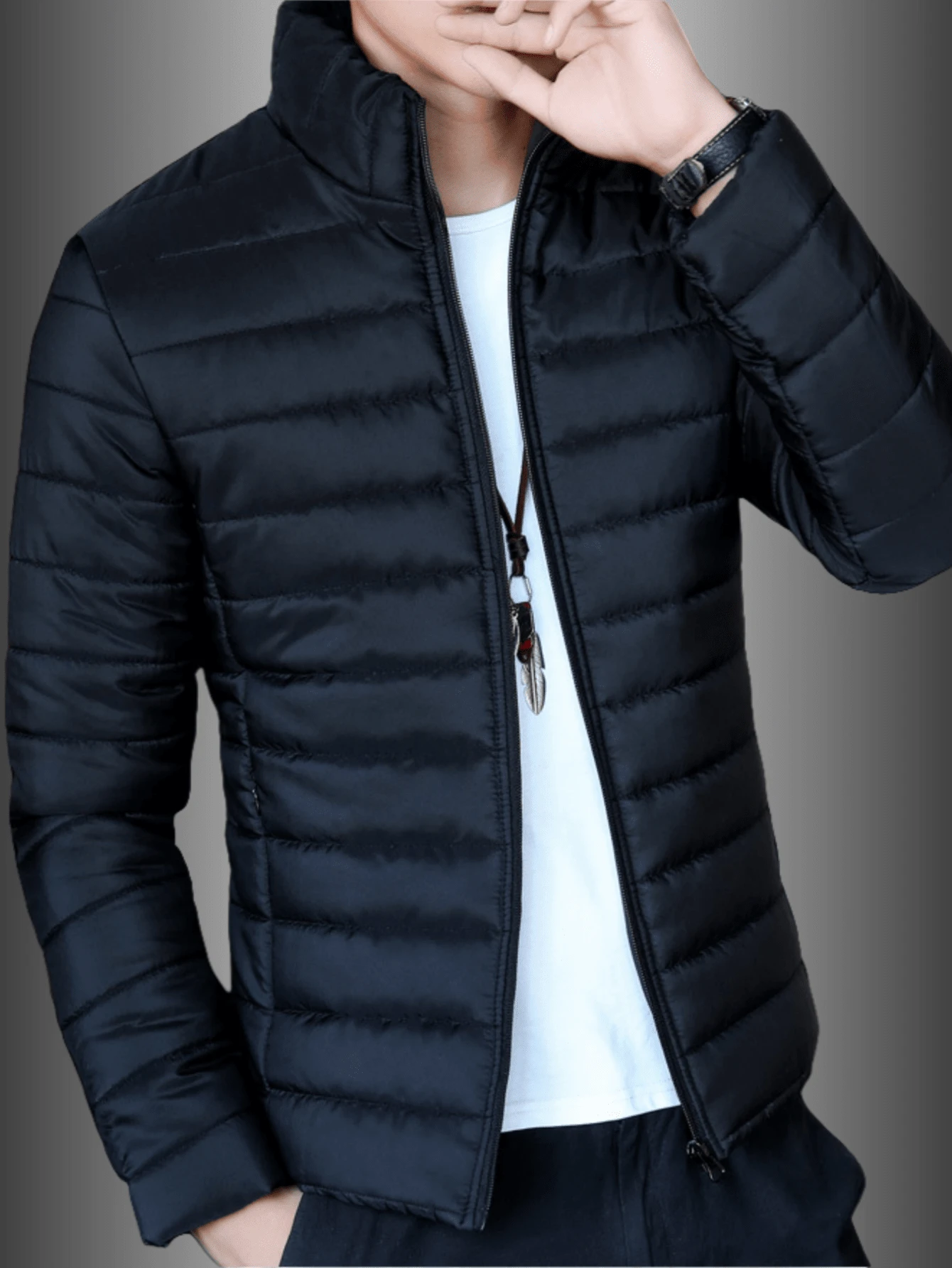 1件男士长袖秋冬多功能立领保暖轻便绗缝外套