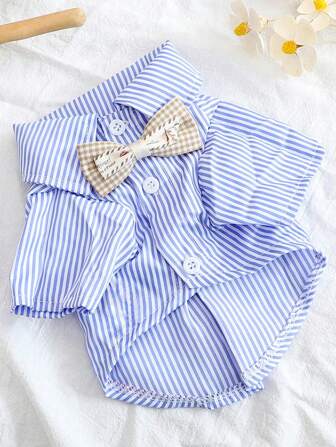 Blue Striped Pet Bow Tie Collar, Suitable For Cats And Dogs, For All Seasons