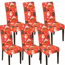1 Stück/4 Stücke/6 Stücke Stuhlbezüge mit Weihnachtsmann Muster als Weihnachtsdekoration, weicher universell passender Schreibtisch Bezug, abnehmbar und waschbar Anti-Staub Stretch Stuhlschutz