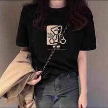 Oversized Blouse Women's T-Shirt 100% Cotton Plus-Size - 黑色 - 查看 3