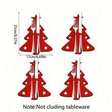 4 piezas Conjunto de vajilla con diseño de árbol de Navidad, Juego de cuchillo y tenedor de estrella de cinco puntas, decoración de escena, decoración navideña, decoración de habitación, decoración del hogar, decoración de oficina, decoración de fiesta temática, decoración navideña - Multicolor - Ver 15
