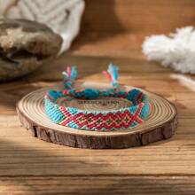 1pc Bohemian Fabric Tassel Handmade Woven Bracelet, Colorblock Summer Holiday Style