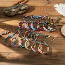 1pc Bohemian Fabric Tassel Handmade Woven Bracelet, Colorblock Summer Holiday Style