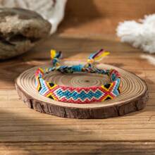 1pc Bohemian Fabric Tassel Handmade Woven Bracelet, Colorblock Summer Holiday Style