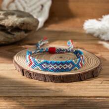 1pc Bohemian Fabric Tassel Handmade Woven Bracelet, Colorblock Summer Holiday Style