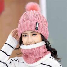 Winter Korean Style Knitted Beanie Hat & Scarf 2 Pieces Set, Thermal Lined, Windproof, For Women, Mom, Cycling - A - View 16