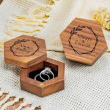 Caja de anillo de madera hexagonal con grabado para ceremonia de boda y compromiso, regalo de cumpleaños y aniversario para mujeres