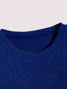 Women's Casual Plain T-Shirt 100% Cotton Shirt Short Sleeve Blouse New Arrival - 寶藍色 - 查看 3