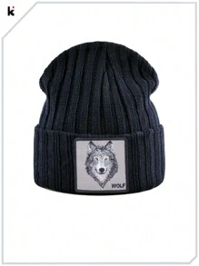 KKISSBAOBEI قبعة كاب نسيج محبوك بشعار الذئب 1 قطعة للرجال والنساء، مناسب للملابس الكاجوال والرياضية
