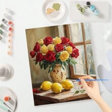 1 件丙烯数字画花朵数字着色成人 DIY 礼物数字画家居装饰艺术 40x50cm/16x20 英寸无画框 - 彩色 - 查看 3