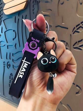 1 件可爱大眼猫形毛绒钥匙扣，可爱汽车包包吊坠钥匙扣，创意小礼物汽车配件包包饰品学院哥特 Y2k