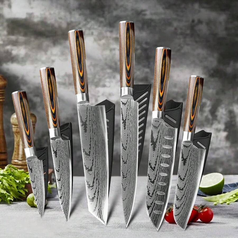 1pc 7-Inch Stainless Steel Vegetable Cleaver With Wooden Handle