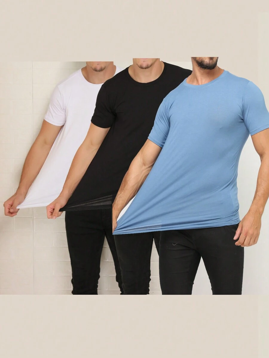 3 Piece Kit Basic Short Sleeve T-Shirts With Elastane Visco Lycra Mesh (Cold Mesh) - Blue - View 1