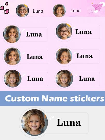 60pcs Customized Personalized Kids Funny Selfie Photo ID Cards, Cartoon Vinyl Backpack Stickers, Cute Theme Gifts For Preschool, School Supplies, Lunchbox Labels, Classroom Stationery, Office, Waterproof Reusable Decorative Stickers