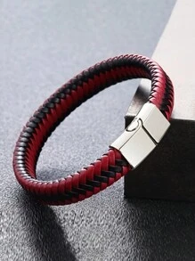 男士编织仿皮绳手链，经典朋克风PU皮手链，多功能男士手链 - 彩色 - 查看 14