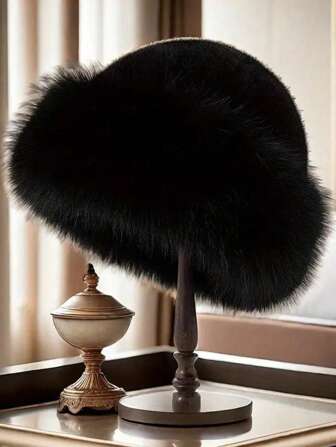 1pc Women Luxury Faux Fur Winter Hat - Thick & Fluffy, With Ear Protection | Lightweight Stretchy Polyester | Machine Washable