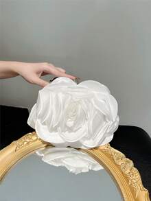 女士优雅 3D 花朵晚宴手拿包正式派对包浪漫婚礼手提包新娘钱包花瓣包晚礼服包链条包手提包鸡尾酒会手拿包 - 白色 - 查看 5