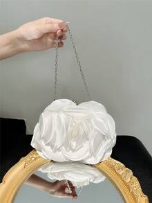 女士优雅 3D 花朵晚宴手拿包正式派对包浪漫婚礼手提包新娘钱包花瓣包晚礼服包链条包手提包鸡尾酒会手拿包 - 白色 - 查看 3