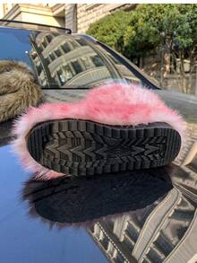 女士雪地靴，采用蓬松人造貂皮毛，防滑、厚实保暖衬里，时尚一脚蹬设计，奢华豹纹，户外鞋 - 粉色 - 查看 8