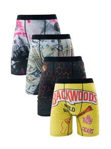 4 piezas Calzoncillos tipo bóxer largos estampados para hombre