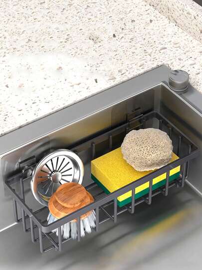 1pc Multifunctional Kitchen Sink Organizer - Dish Cloth & Sponge Holder With Drainage, Adhesive No-Drill Wall Mount Storage Basket For Kitchen And Bathroom Accessories,Kitchen Storage,Kitchen Organizer,Kitchen Organiser,Storage Items,Kitchen,Storage,Organizer,Organiser,Organization,Organizers,Drawer Organizer,Travel,Kitchen Items,Kitchen Utensils,Kitchen Tools,Kitchen Things., Home Decoration, Christmas Gifts, Home Gifts, Room Decoration