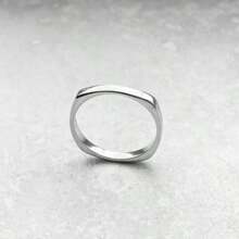 1 件简约经典方形可叠戴戒指，适合女士日常、派对、音乐节、婚礼礼物 - 銀色 - 查看 1
