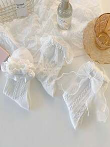 3双随机白色蕾丝荷叶边公主袜，女士款，高品质 - 彩色 - 查看 2