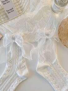 3双随机白色蕾丝荷叶边公主袜，女士款，高品质 - 彩色 - 查看 3