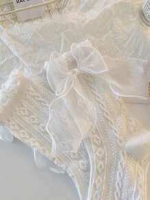 3双随机白色蕾丝荷叶边公主袜，女士款，高品质 - 彩色 - 查看 4