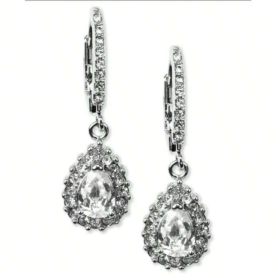 Pendientes con gotas de CZ - Plateado - Ver 1