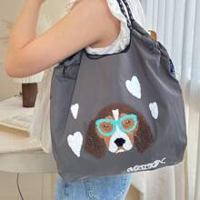 MZTKIN 1 件轻便可折叠尼龙比格犬刺绣手提包，大容量休闲单肩包，适合海滩、购物、办公室工作、户外活动，是送给女孩、学生、职业女性、母亲的完美礼物 - 灰色 - 查看 5