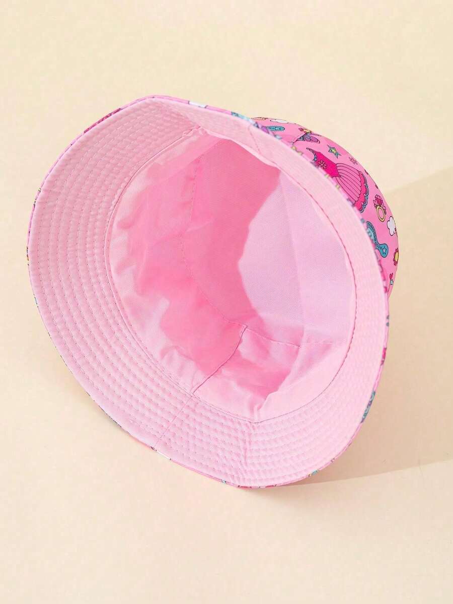 1pc Girls Butterfly & Flower Print Reversible Bucket Hat, Random Cutout, Sweet Fashion, Pink Sun