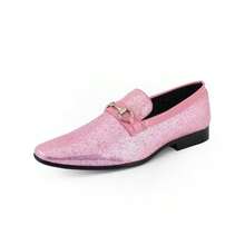 Fashion Pink Mens Glitter Dress Shoes Slip On Loafers Party - Pink - View 1