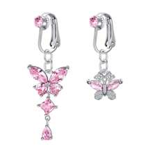 2-3pcs Pink Fake Belly Ring Clip On Belly Button Rings Stainless Steel Fake Earrings Diamond Dangle Non Piercing Belly Piercing Jewelry With Pain Relieving Silicone Pads