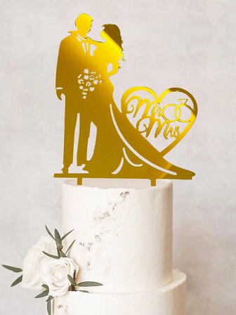 1 pieza Decoración dorada grande de acrílico para la tarta de boda para fiestas de San Valentín