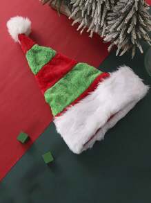1 Stück Samtmütze des Weihnachtsmanns, gestreifte rot und grüne Weihnachtsmütze für Erwachsene, Weihnachtsparty Kostüm, Weihnachten